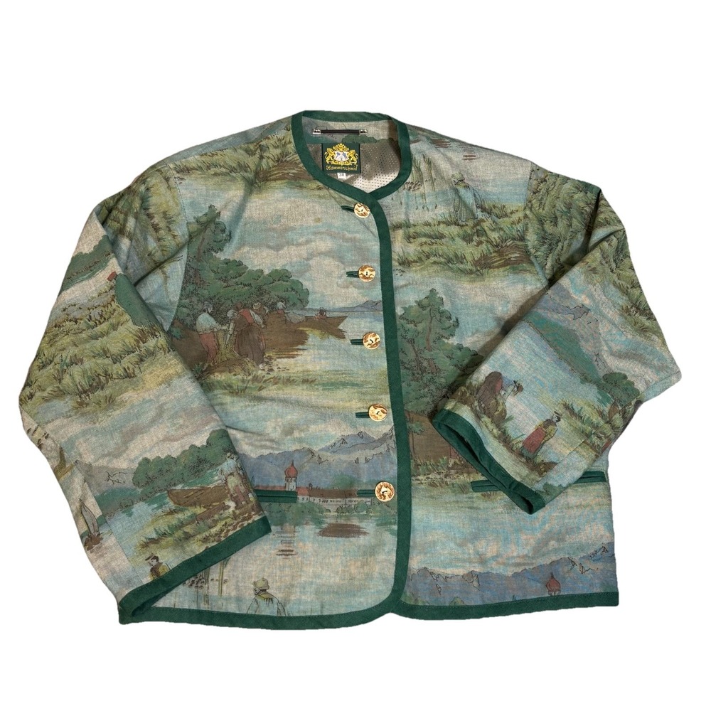 Hammerschmid German Green Scenic Wood Button Jacket Size 38/Large Women's - Picture 2 of 12